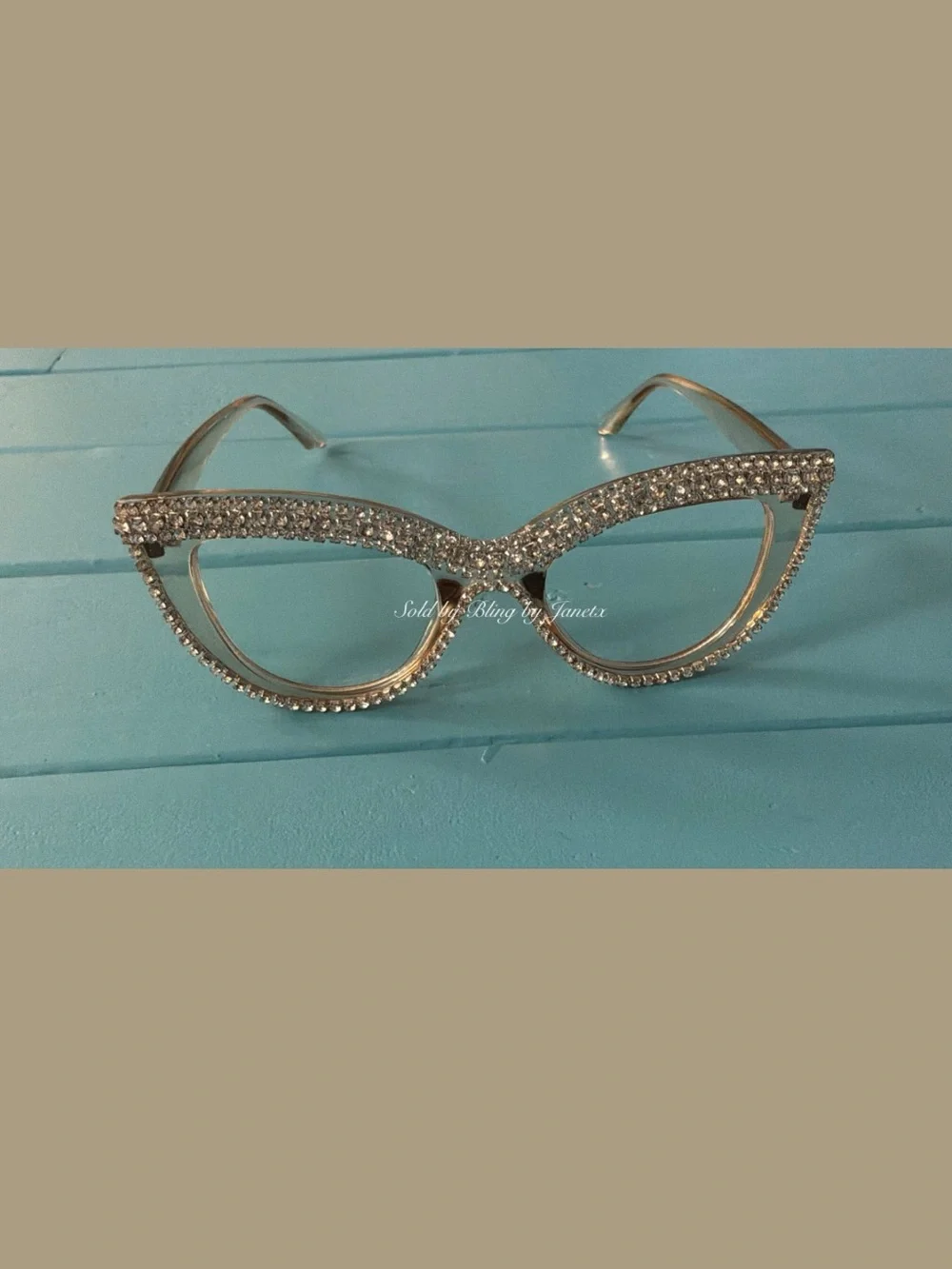 Blinged Cat Eye Glasses -Brown or Champagne -Clear lenses -For Fashion wear only